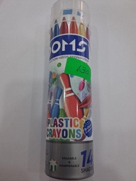 DOMS PLASTIC WAX CRAYONS 14 SHADE TIN